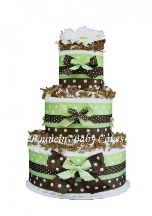 Choclolate Mint Mod Dots - Baby Neutral Diaper Cake