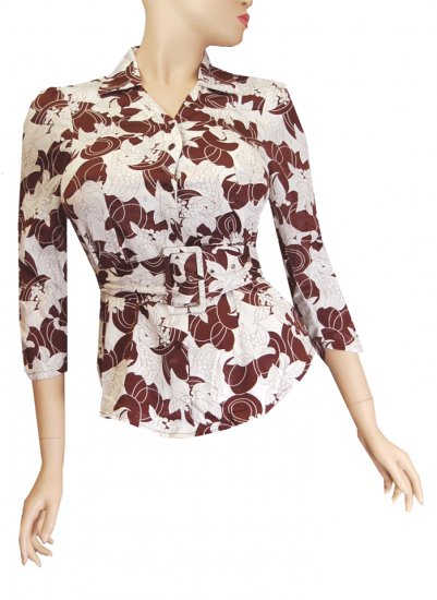 LADIES TOP/ BOUSE WITH BELT BROWN