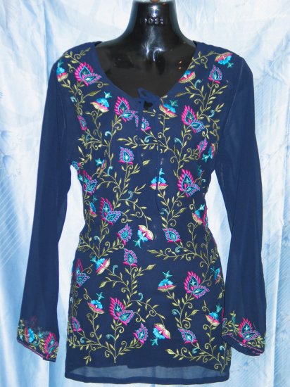 Semi Georgette Machine Work blue kurta