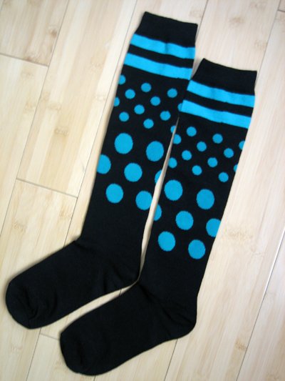 Stripes Dots Knee High Socks-Black/Green