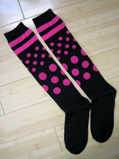 Stripes Dots Knee High Socks-Black/Pink