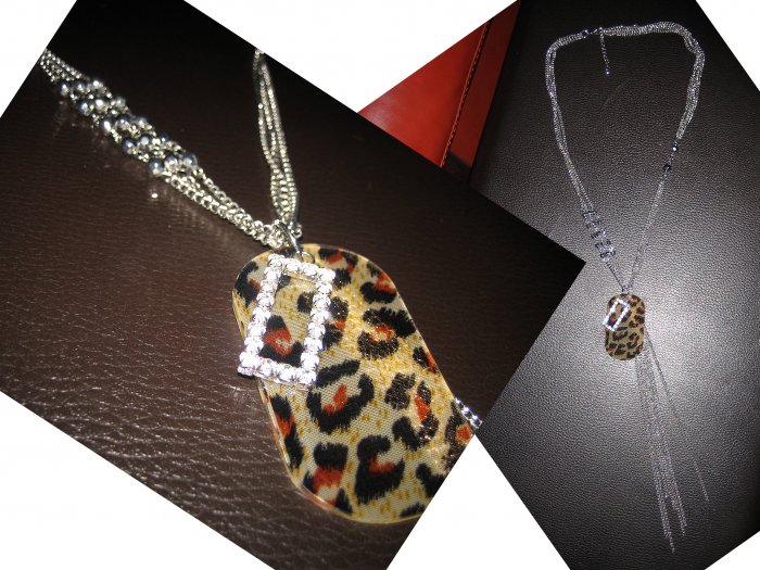 Multi Long Crystal Leopard Plate Layered Bead Chain Necklace-Silver (FREE Shipping)