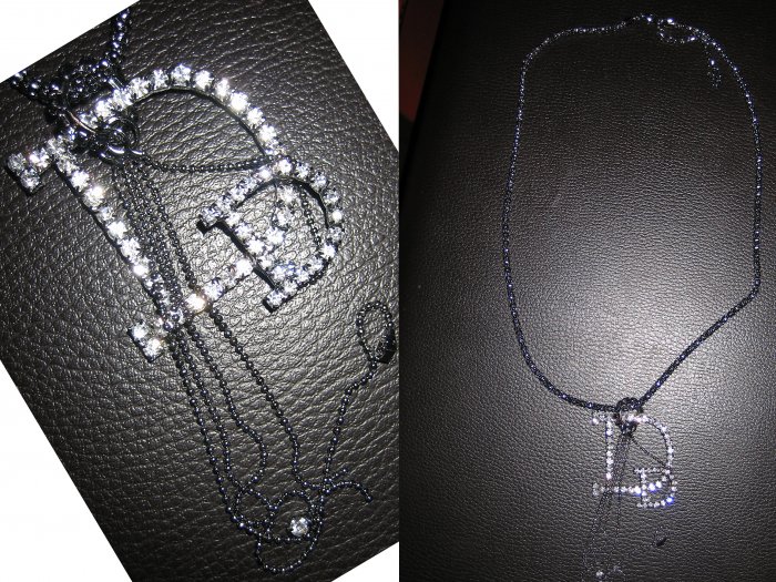 Long Interlocking Ring Multi Charm Lariat Letter D Crystal Pendant Necklace-Gray (FREE Shipping)