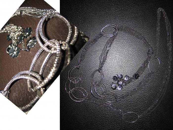 Multi Layered Long Chain Interlocking Ring Flowers Necklace-Silver (FREE Shipping)