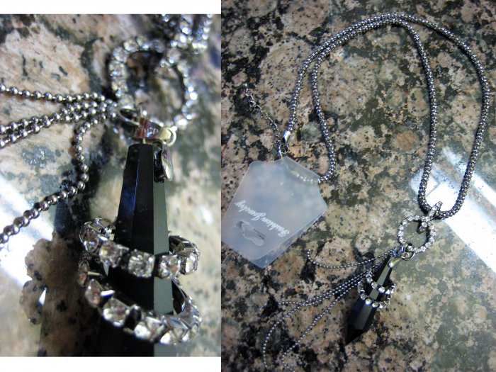 Interlocking Rings Multi Charm Lariat Crystal Stone Pendant Necklace-Gray (FREE Shipping)