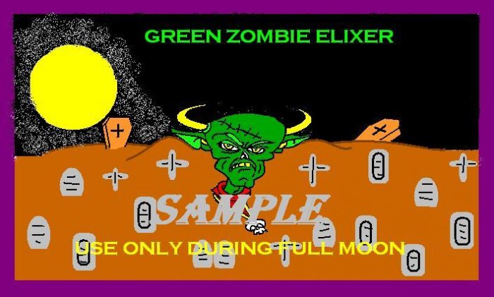Green Zombie Elixer Halloween Bottle Label Prop