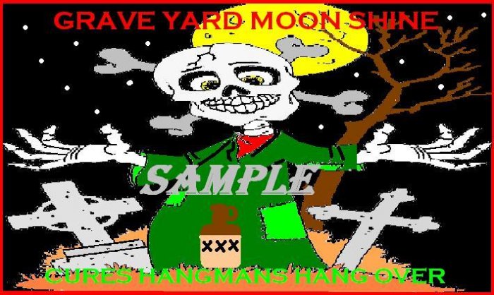 Grave Yard Moon Shine Halloween Bottle Label Prop