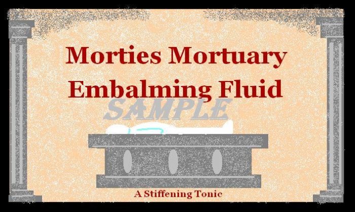 Morties Mortuary Halloween Bottle Label Prop