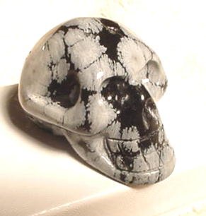 Hand Carved Snowflake Obsidian Skull