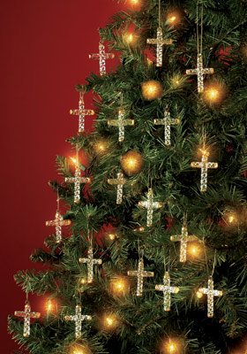 Set Of 18 Glass Cross Ornaments