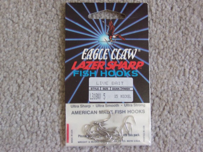Lot of 300 Style L318NV Eagle Claw Hooks NEW in packages - size 5 - Nickel