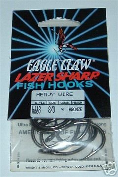 Lot of 180 Style L118 Eagle Claw Hooks NEW in packages - size 8/0 - Bronze