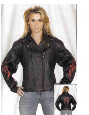Ladies Motorcycle Jacket with embossed Flame (Small)