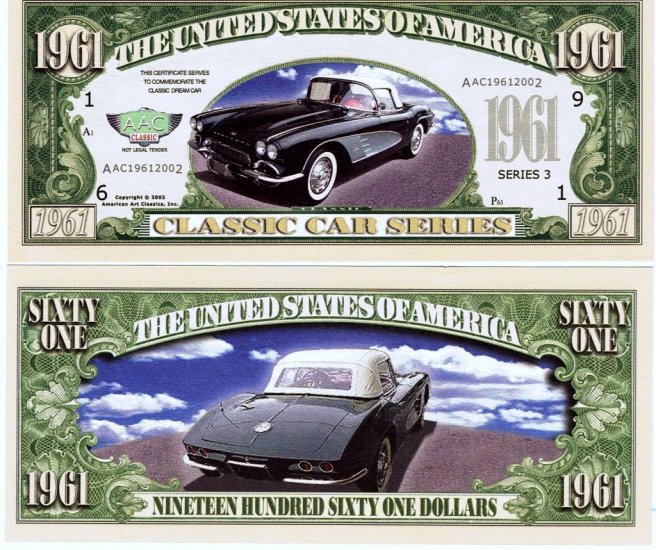 1961 Chevy Corvette Chevrolet Money Classic Dollar