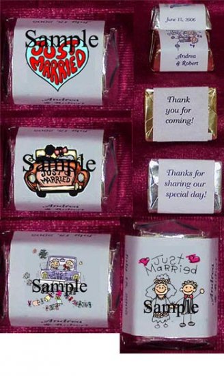 150 Wedding Bridal Shower Just Married Themed Nugget Candy Wrappers