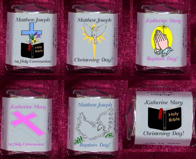 150 CHRISTENING COMMUNION BAPTISM Candy Wrappers Favors