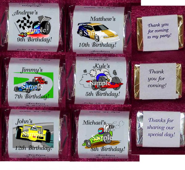 150 RACE CAR CARS THEMED BIRTHDAY PARTY CANDY Wrappers Favors