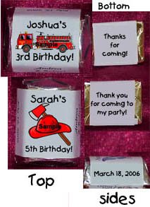 150 Birthday FIRETRUCK THEMED Candy Labels Wrappers Favors