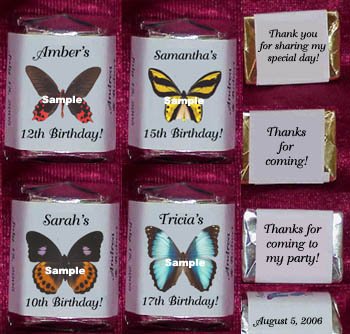 150 BIRTHDAY BUTTERFLIES THEMED Candy Wrappers Favors Butterfly