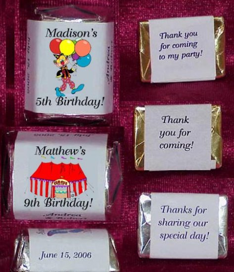 150 CIRCUS THEMED BIRTHDAY PARTY Custom CANDY Wrappers Favors