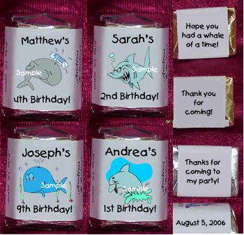 150 WHALES SHARKS DOLPHINS THEMED BIRTHDAY PARTY CANDY Wrappers Favors