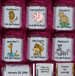150 ZOO JUNGLE ANIMALS THEMED BIRTHDAY PARTY Custom CANDY Wrappers Favors