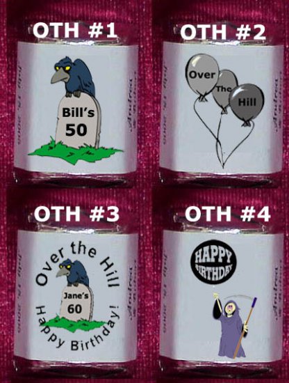 150 Birthday OVER THE HILL THEMED Candy Labels Wrappers Favors