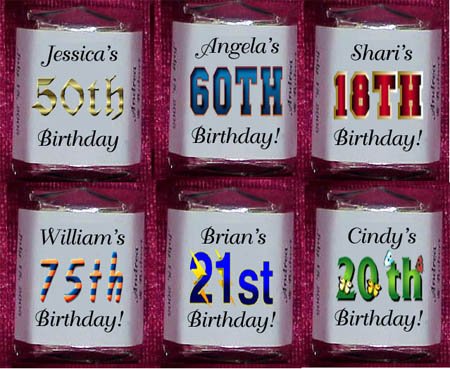 150 BIRTHDAY 30th 40th 50th THEMED Candy Wrappers Favors ANY AGE