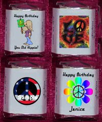 150 -1960's THEMED BIRTHDAY PARTY Custom Candy Wrappers Favors