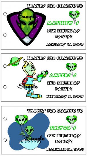 SPACE ALIEN BIRTHDAY Party Lollipop suckers Favors Tags