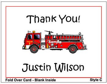Kid FIRETRUCK FIREMAN Birthday Thank You Cards Notes