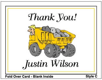 Kid CONSTRUCTION TRUCKS Birthday Thank You Cards Notes