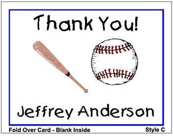 Kid BASEBALL Themed Birthday Thank You Cards Notes Kids