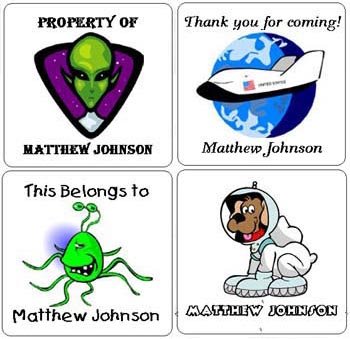 Space Alien (self-stick) Gift Favor Tags