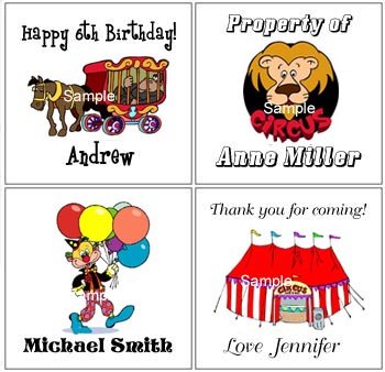 Circus (self-stick) Gift Favor Tags