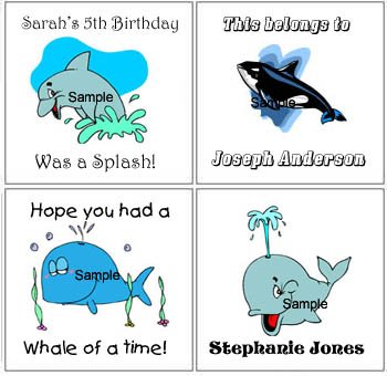 WHALES SHARKS DOLPHINS (self-stick) Gift Favor Tags
