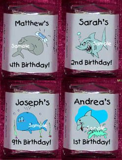 30 WHALES SHARKS DOLPHINS THEMED BIRTHDAY PARTY CANDY Wrappers Favors