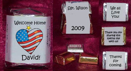 150 WELCOME HOME PARTY Candy Labels Wrappers Favors Military USA