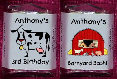150 Birthday FARM ANIMALS THEMED Candy Labels Wrappers Favors