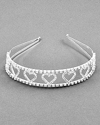 Silvertone Clear Rhinestone Heart Headband