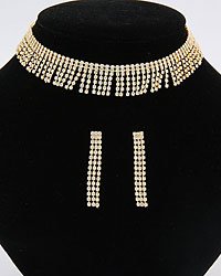 Clear Rhinestone Chocker Set In Goldtone
