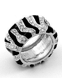 Silver Tone (rhodium)/ Black Epoxy With Clear Cubic Zirconia