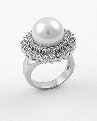 Silvertone / Clear Cubic Zirconia / White Faux Pearl