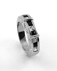 Silver Tone / Princess Cut Clear & Black Cz Band