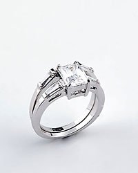 Princess Cut Cubic Zirconia Rhodium Plating Two Ring Bands