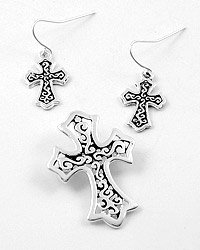 Silver Tone Hook (earrings) / Cross Pendant & Earring Set