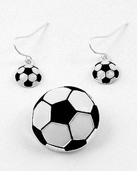 Silver Tone / Black & White Epoxy Hook (earrings) / Soccer Pendant & Earring Set