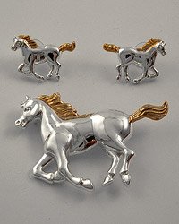 Gold & Silvertone Metal / Post (earrings) / Horse Pendant And Earring Set