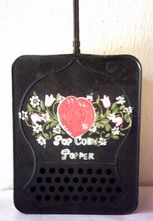 ANTIQUE POPCORN POPPER / BED WARMER - LONG HANDLE WITH PAINTED FLOWERS
