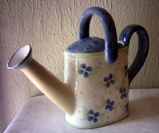 PFALTZGRAFF WATERING CAN - WHITE & BLUE W/ BLUE FLOWERS
